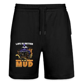 Quad, Quad Schmutz, Quads - Stanley/Stella Unisex Bio Joggingshorts Trainer  - Schwarz - Vorne - Nik (191cm) & Marisol (170cm)