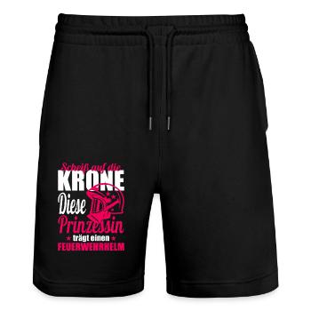 Feuerwehr freiwillige Feuerwehr Feuerwehrmann Frau - Stanley/Stella Unisex Bio Joggingshorts Trainer  - Schwarz - Vorne - Nik (191cm) & Marisol (170cm)