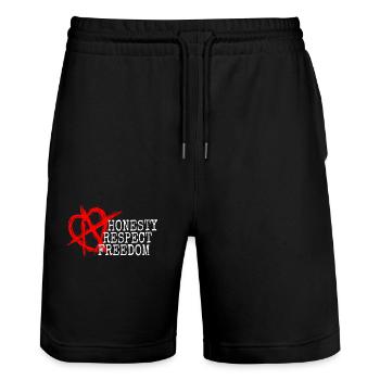 Beziehungsanarchie Spruch Honesty Respect Freedom - Stanley/Stella Unisex Bio Joggingshorts Trainer  - Schwarz - Vorne - Nik (191cm) & Marisol (170cm)