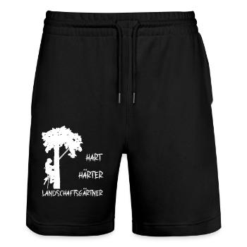 Landschaftsgärtner hart härter lustiger Spruch - Stanley/Stella Unisex Bio Joggingshorts Trainer  - Schwarz - Vorne - Nik (191cm) & Marisol (170cm)