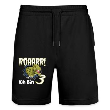 3. Geburtstag 3 Jahre Dino Saurier Dinosaurier - Stanley/Stella Unisex Bio Joggingshorts Trainer  - Schwarz - Vorne - Nik (191cm) & Marisol (170cm)