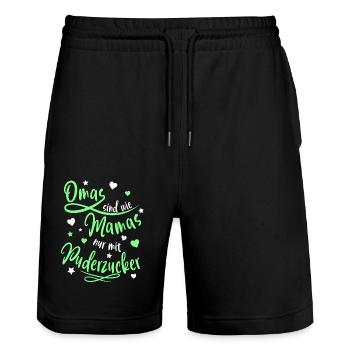 Omas sind wie Mamas nur mit Puderzucker - Oma - Stanley/Stella Unisex Bio Joggingshorts Trainer  - Schwarz - Vorne - Nik (191cm) & Marisol (170cm)
