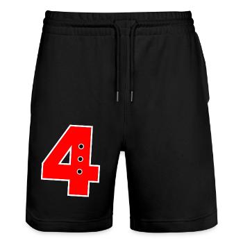 Numéro 4 rouge - Short de jogging bio TRAINER Stanley/Stella unisexe - noir - Devant - Nik (191cm) & Marisol (170cm)