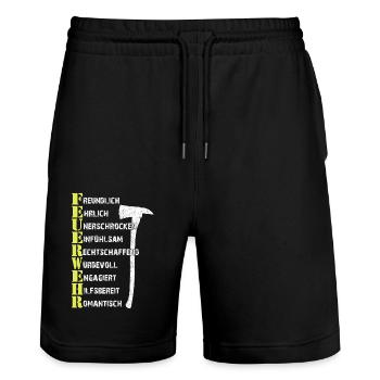 Feuerwehrhelden – Die wahren Alltagsretter - Stanley/Stella Unisex Bio Joggingshorts Trainer  - Schwarz - Vorne - Nik (191cm) & Marisol (170cm)