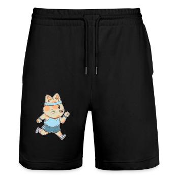 Jogging Cartoon Katze mit Jogging Kleidung - Stanley/Stella Unisex Bio Joggingshorts Trainer  - Schwarz - Vorne - Nik (191cm) & Marisol (170cm)