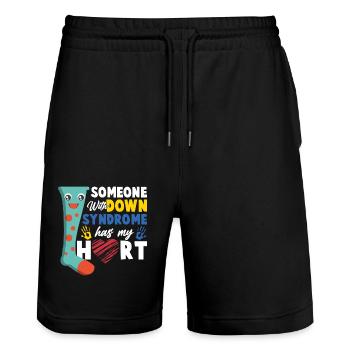 Down Syndrom Socke Herz Liebe Geschenk - Stanley/Stella Unisex Bio Joggingshorts Trainer  - Schwarz - Vorne - Nik (191cm) & Marisol (170cm)