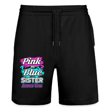 Schwangerschaft Schwester - Stanley/Stella Unisex Bio Joggingshorts Trainer  - Schwarz - Vorne - Nik (191cm) & Marisol (170cm)