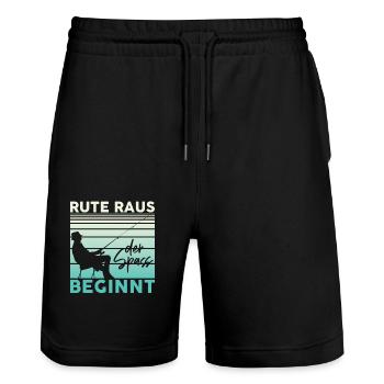 Rute Raus Der Spass Beginnt Angler Fischer - Stanley/Stella Unisex Bio Joggingshorts Trainer  - Schwarz - Vorne - Nik (191cm) & Marisol (170cm)