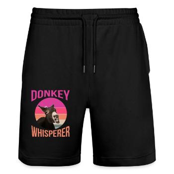 Esel, Esel Esel Liebe, Lustiger Esel - Stanley/Stella Unisex Bio Joggingshorts Trainer  - Schwarz - Vorne - Nik (191cm) & Marisol (170cm)