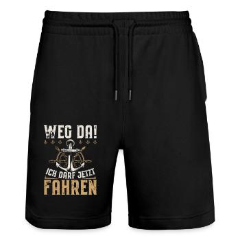 Motorboot | Bootsführerschein Geschenk Bootsfahrer - Stanley/Stella Unisex Bio Joggingshorts Trainer  - Schwarz - Vorne - Nik (191cm) & Marisol (170cm)