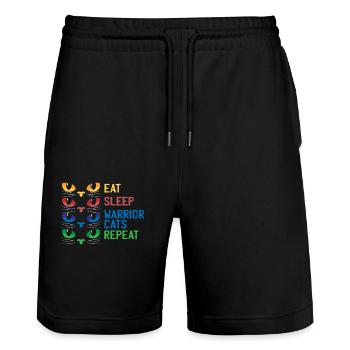 Gaming Cats Eat Sleep Warrior Repeat Gift - Stanley/Stella Trainer Unisex Organic Jogging Shorts - black - Front - Nik (191cm) & Marisol (170cm)