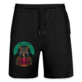 Lotus Owl Garden Gift - Stanley/Stella Trainer Unisex Organic Jogging Shorts - black - Front - Nik (191cm) & Marisol (170cm)