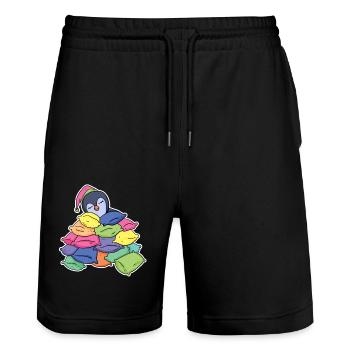 Schlafender Pinguin - Stanley/Stella Unisex Bio Joggingshorts Trainer  - Schwarz - Vorne - Nik (191cm) & Marisol (170cm)