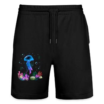 Vacances mer été animaux marins - Short de jogging bio TRAINER Stanley/Stella unisexe - noir - Devant - Nik (191cm) & Marisol (170cm)
