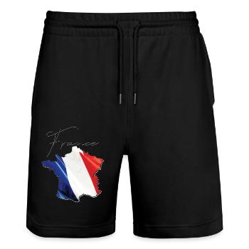 France flag on the France map EN - Stanley/Stella Trainer Unisex Organic Jogging Shorts - black - Front - Nik (191cm) & Marisol (170cm)