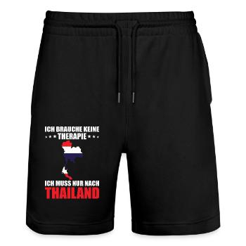 Thailand Thai Bangkok Urlaub Asien Geschenkidee - Stanley/Stella Unisex Bio Joggingshorts Trainer  - Schwarz - Vorne - Nik (191cm) & Marisol (170cm)
