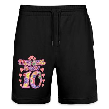 10e cadeau d'anniversaire pour les filles, mignon 10 ans - Short de jogging bio TRAINER Stanley/Stella unisexe - noir - Devant - Nik (191cm) & Marisol (170cm)