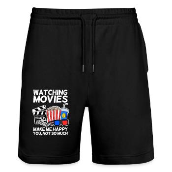 Film Kino Spruch Fernsehen Geschenk Popcorn - Stanley/Stella Unisex Bio Joggingshorts Trainer  - Schwarz - Vorne - Nik (191cm) & Marisol (170cm)