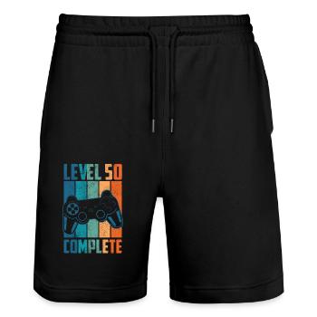 Cadeau de joueur complet 50e anniversaire niveau 50 - Short de jogging bio TRAINER Stanley/Stella unisexe - noir - Devant - Nik (191cm) & Marisol (170cm)