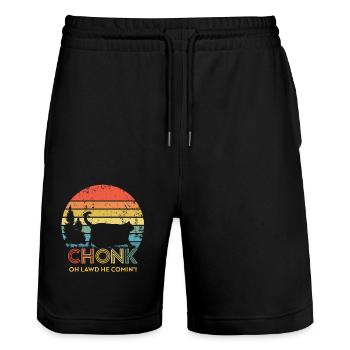 Retro Sunset Chonk Cat Chubby Cat - Stanley/Stella Trainer Unisex Organic Jogging Shorts - black - Front - Nik (191cm) & Marisol (170cm)