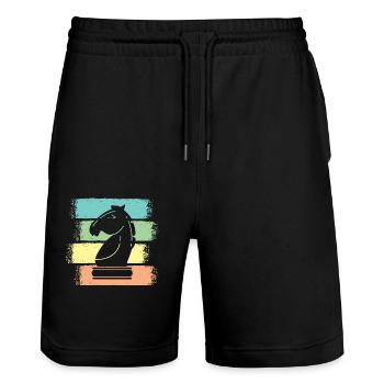 Schach Pferd Schachfiguren Retro - Stanley/Stella Unisex Bio Joggingshorts Trainer  - Schwarz - Vorne - Nik (191cm) & Marisol (170cm)