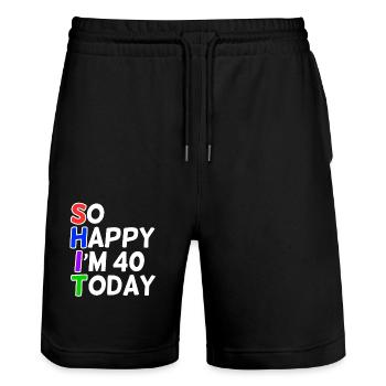 very happy 40 years old - Stanley/Stella Trainer Unisex Organic Jogging Shorts - black - Front - Nik (191cm) & Marisol (170cm)