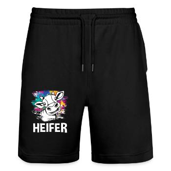 Kühe - Stanley/Stella Unisex Bio Joggingshorts Trainer  - Schwarz - Vorne - Nik (191cm) & Marisol (170cm)