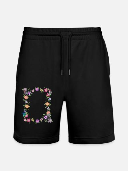 Blumenranke mit Schmetterlingen, Blumen, Insekten - Stanley/Stella Unisex Bio Joggingshorts Trainer  - Schwarz