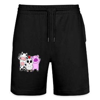 Jolie ferme animaux - Short de jogging bio TRAINER Stanley/Stella unisexe - noir - Devant - Nik (191cm) & Marisol (170cm)