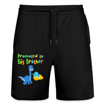 promoted to big brother - Stanley/Stella Trainer Unisex Organic Jogging Shorts - black - Front - Nik (191cm) & Marisol (170cm)