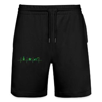 Garten herzschlag EKG heartbeat Garten Gärtner - Stanley/Stella Unisex Bio Joggingshorts Trainer  - Schwarz - Vorne - Nik (191cm) & Marisol (170cm)