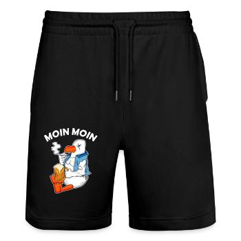 Gefährliche Möwe Moin Moin - Stanley/Stella Unisex Bio Joggingshorts Trainer  - Schwarz - Vorne - Nik (191cm) & Marisol (170cm)