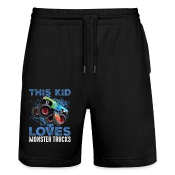 Dieses Kind liebt Monster Trucks Blue Monster - Stanley/Stella Unisex Bio Joggingshorts Trainer  - Schwarz - Vorne - Nik (191cm) & Marisol (170cm)