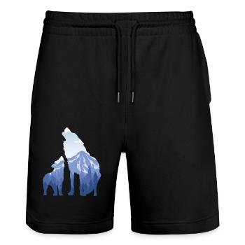 Wolf And Pup - Gift For Mountain Wolf Lovers - Stanley/Stella Trainer Unisex Organic Jogging Shorts - black - Front - Nik (191cm) & Marisol (170cm)
