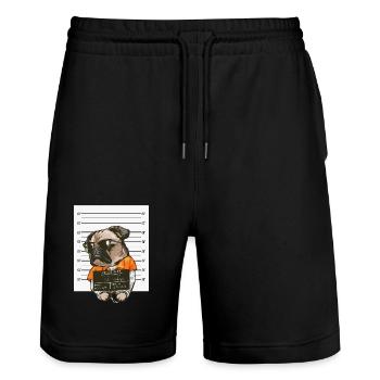 Hunde Gangster dog mugshot Bulldogge - Stanley/Stella Unisex Bio Joggingshorts Trainer  - Schwarz - Vorne - Nik (191cm) & Marisol (170cm)