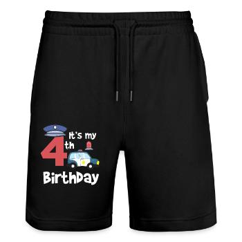 Polizei 4. Geburtstag Jahre Junge Kind Geschenk - Stanley/Stella Unisex Bio Joggingshorts Trainer  - Schwarz - Vorne - Nik (191cm) & Marisol (170cm)
