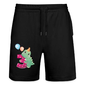 3 anniversaire des dinosaures année Trois Dino cadeau - Short de jogging bio TRAINER Stanley/Stella unisexe - noir - Devant - Nik (191cm) & Marisol (170cm)