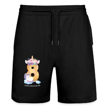 8ème anniversaire Licorne fille rengaine cadeau - Short de jogging bio TRAINER Stanley/Stella unisexe - noir - Devant - Nik (191cm) & Marisol (170cm)