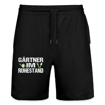 Gärtner in Rente - Stanley/Stella Unisex Bio Joggingshorts Trainer  - Schwarz - Vorne - Nik (191cm) & Marisol (170cm)