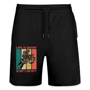 Retro Motorcross - Short de jogging bio TRAINER Stanley/Stella unisexe - noir - Devant - Nik (191cm) & Marisol (170cm)