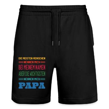 Papa Vatertag Männer Vatertag sprüche - Stanley/Stella Unisex Bio Joggingshorts Trainer  - Schwarz - Vorne - Nik (191cm) & Marisol (170cm)
