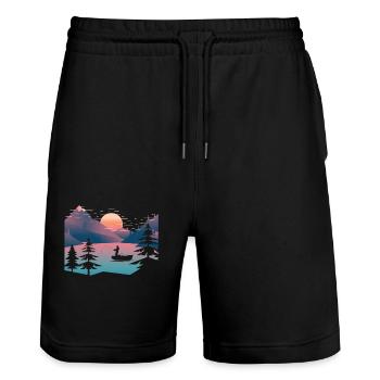 Retro pêche mer - Short de jogging bio TRAINER Stanley/Stella unisexe - noir - Devant - Nik (191cm) & Marisol (170cm)