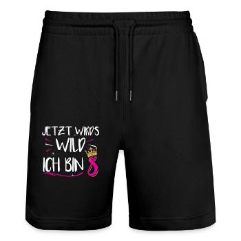 8 Geburtstag 8 Jahre alt Geschenkidee Geschenk - Stanley/Stella Unisex Bio Joggingshorts Trainer  - Schwarz - Vorne - Nik (191cm) & Marisol (170cm)