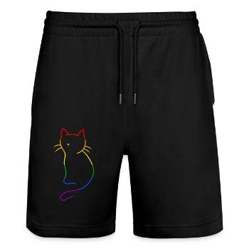 Katze LGBT Bunt Gay Pride Regenbogen Valentin - Stanley/Stella Unisex Bio Joggingshorts Trainer  - Schwarz - Vorne - Nik (191cm) & Marisol (170cm)