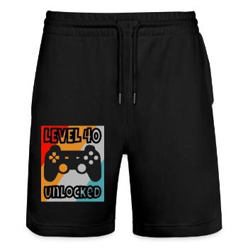 40ème anniversaire Gamer Level 40 unlocked - Short de jogging bio TRAINER Stanley/Stella unisexe - noir - Devant - Nik (191cm) & Marisol (170cm)
