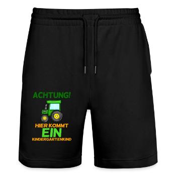 Achtung Kindergartenkind Traktor - Stanley/Stella Unisex Bio Joggingshorts Trainer  - Schwarz - Vorne - Nik (191cm) & Marisol (170cm)