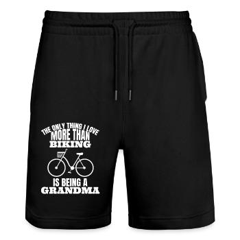 Radfahren Fahrrad Oma Mama Fahrradtour Großmutter - Stanley/Stella Unisex Bio Joggingshorts Trainer  - Schwarz - Vorne - Nik (191cm) & Marisol (170cm)