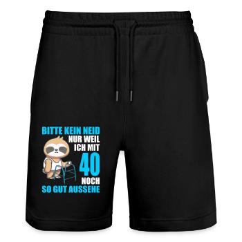 40. Geburtstag 40 Jahre Faultier Faultiere - Stanley/Stella Unisex Bio Joggingshorts Trainer  - Schwarz - Vorne - Nik (191cm) & Marisol (170cm)
