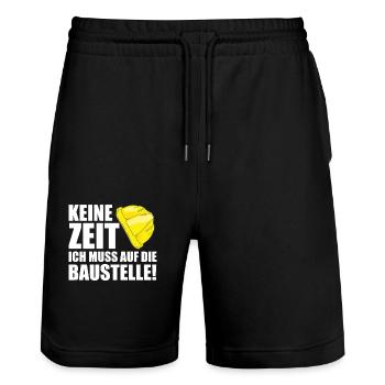 Bauherr 2021 Keine Zeit muss Baustelle Richtfest - Stanley/Stella Unisex Bio Joggingshorts Trainer  - Schwarz - Vorne - Nik (191cm) & Marisol (170cm)