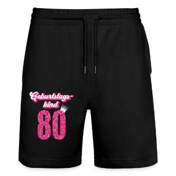 80. Geburtstag 80 Jahre 80er Geburtstagskind - Stanley/Stella Unisex Bio Joggingshorts Trainer  - Schwarz - Vorne - Nik (191cm) & Marisol (170cm)
